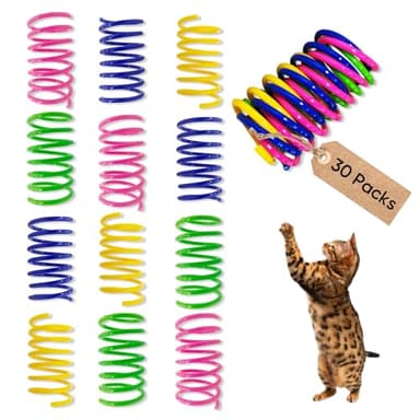 AGYM Cat Toys for Indoor Cats, 30 Pack Interactive Cat Spring Toys, Durable Colorful Plastic Spiral Springs for Kitten Hunt, Swat and Bite, Bulk Cat Toys