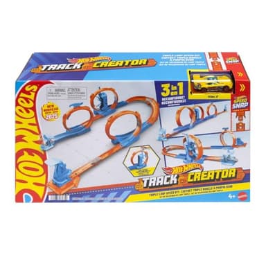 Hot Wheels Toy Car Track Set, Triple Loop Pack & 1:64 Scale Vehicle, Track-Building Components with 3 Loops, Speed Snap Tracks & Adapters