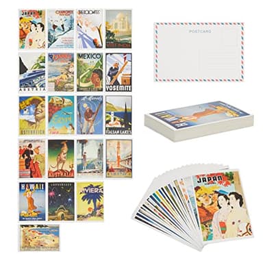Pipilo Press Travel Postcards Vintage Bulk Set - 4 x 6 Inch, 40 Pack, Multicolor - Retro Travel Postcards for Mailing & Decor