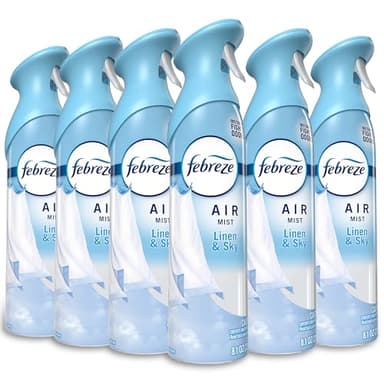 Febreze Air Mist, Air Freshener Spray, Odor Fighting Room Spray, Deodorizer for Home Bathroom Kitchen Office Apartment Dorm Room Classroom, Linen & Sky Scent, 8.1oz (Pack of 6)