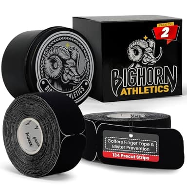 Bighorn Athletics KT Blister Prevention Tape for Fingers & Feet, Golf Finger Tape, Waterproof Precut Strips, Blister Protection for Running, Hiking, 2-Pack with Tin Can, Black
