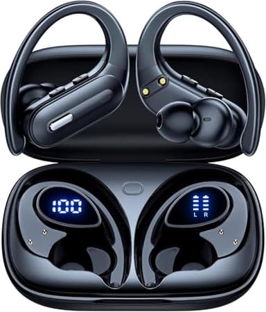 Active Noise Cancelling Wireless Earbuds Bluetooth Headphones 90 Hrs Playtime Ear Buds with Hi-Res Stereo Deep Bass Power Display Earphones with Earhooks Waterproof Transparency Headset for Sports/Gym