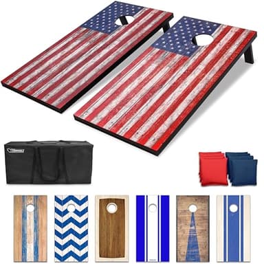 GoSports American Flag Regulation Size Cornhole Set Includes 8 Bags, Carry Case & Rules