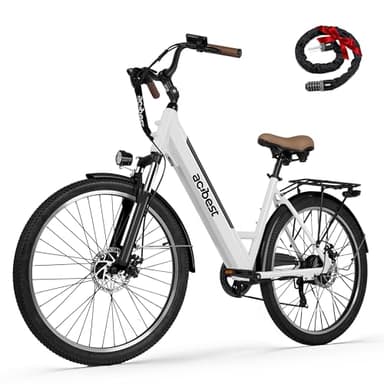 ACTBEST Core-Swept Electric Bike for Adults - 468Wh Removable Battery, Peak 750W Brushless Motor Cityrun Ebike,Up to 50 Miles, 26" Step Thru Commuter Electric Bicycle, with 7 Speed, E-Bikes, White/L