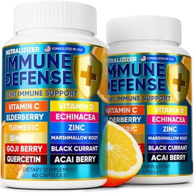 12 in 1 Immune Defense Vitamins - Immune Support Supplement w/VIT D3, Vitamin С, Zinс, Echinacea, Elderberry, Ginger &More - Natural Immunity System Booster - Immune & Muscle Health 120cs