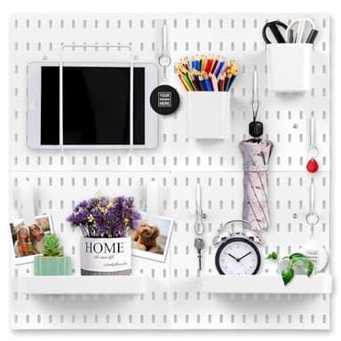 VIGIND Pegboard Combination kit, 4 Pegboards and 12 Accessories Modular Hanging for Wall Organizer,Suitable for Wall Storage,Crafts Organization,Decorative Display,11''x11'' Each