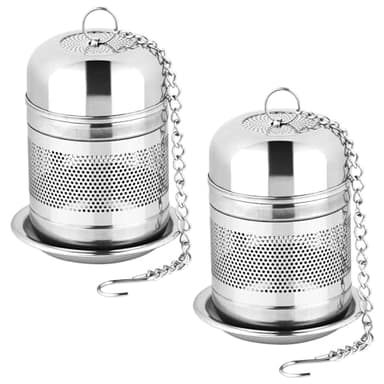Fri4Free 2PCS Tea Infuser Strainer - Stainless Steel Strainers for Loose Leaf Tea, Steeper, Fine Mesh Ball holder with Chain Hook and Lid, Reusable Filter Bags Diffusers