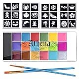 UCANBE Athena Face Body Painting Kit - 20 Color Large Deep Pan Paint, 24 Stencils, 2pcs Brushes, Professional Oil Based SFX Makeup Palette for Art, Theater, Halloween, Parties and Cosplay