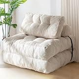 MAXYOYO Folding Sofa Bed, Convertible Sleeper Chair with Pillow Foldable Mattress with Back Support, Portable Fold Out Chair Bed Comfy Floor Sofa Lounge for Living Room Bedroom, Beige, Single
