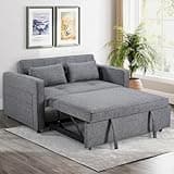 HAOMARKETS 3-in-1 Convertible Sleeper Sofa Bed, Futon Couches with Pullout Bed, 2-Seater Loveseat Sofa with Storage Pockets, Adjustable Backrest and Toss Pillows for Living Room Apartment