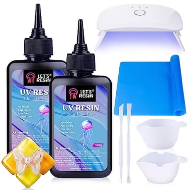 LET'S RESIN UV Resin with Light,Upgraded 200g Crystal Clear&Low Odor,UV Light,Silicone Mat,Ultraviolet Epoxy Resin Hard, Starter Kit for Jewelry,Craft Decor, Keychain Making