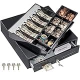 Volcora Cash Register Drawer for Point of Sale (POS) System with Fully Removable 2 Tier Cash Tray, 5 Bill/8 Coin, 24V, RJ11/RJ12 Key-Lock, Double Media Slot, Black