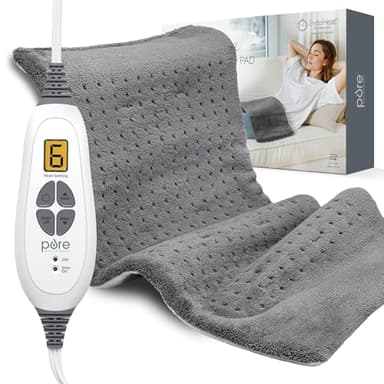 Pure Enrichment® PureRelief® XL Heating Pad - 12" x 24" Electric Heating Pad for Back Pain & Cramps, 6 Heat Settings, Soft Machine Wash Fabric, Auto-Off & Moist Heat (Charcoal Gray)