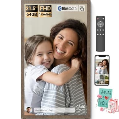 BSIMB Large Digital Picture Frame 21.5 Inch, 64GB Touchscreen 1920x1080 FHD WiFi Digital Photo Frame Electronic Remote Control, Share Pictures/Videos via App/USB/SD Easy Setup Gifts for Mom, Dark Wood