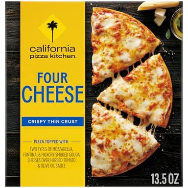 California Pizza Kitchen Four Cheese Frozen Pizza, Crispy Thin Crust Pizza 13.5 Oz 100% Real Cheese Pizza, No artificial Flavors, Mozzarella Cheese and Olive Oil Sauce Frozen Meals