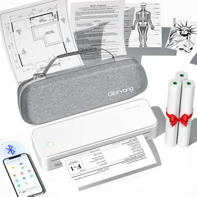 Gloryang Inkless Portable Printer for Travel, Wireless Thermal Printer Supports 8.5 x 11 Inch US Letter Size, Bluetooth Machine Includes Carry Case and 3 Rolls of Thermal Paper Kit, White