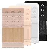 GLRVFUX 4 Pcs Women's Bra Extenders 3 Hooks 3 Rows, Elastic Bra Extenders, Soft Stretchy Back Bra Extension Strap, Adjustable Bra Extender (Black, White, Nude, Beige)