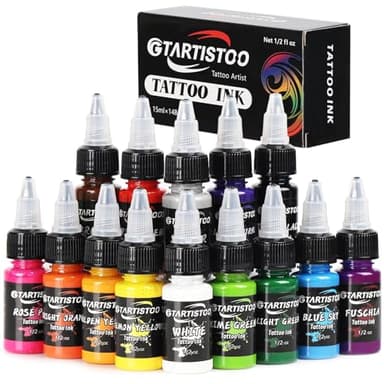 Tattoo-Ink GTARTISTOO Professional Set 1/2OZ (14 Colors, 15ml) Vegan-Friendly Pigment Tattoo-Inks Supplies