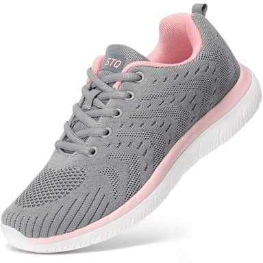 STQ Walking Shoes Women Tennis Shoes Breathable Mesh Running Athletic Workout Sneakers Ultra Lightweight Orthopedic Shoe for Gym Work Light Grey Pink Size 8