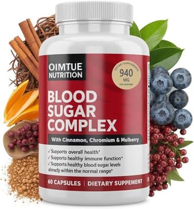OIMTUE Blood Sugar Complex Supplement – Levels with Cinnamon, Chromium & Bitter Melon ，20 Active Ingredients，Non-GMO, 60 Capsules (1pcs)
