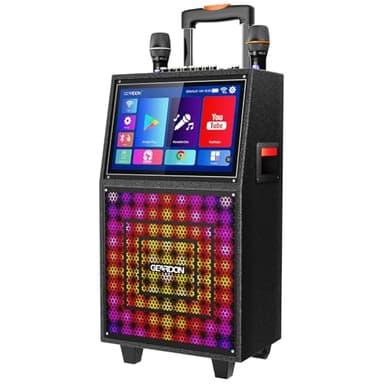 GEARDON Karaoke Machine with Lyrics Display Screen for Adults, Built-in 15 Inches Tablet, Bluetooth Speaker with 2 Wireless Mics, 1000W Peak Power, DJ Lights, Portable Karaoke System for Any Occasion