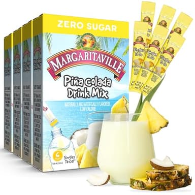 Margaritaville Singles To Go Water Drink Mix - Pina Colada Flavored, Non-Alcoholic Powder Sticks 6 CT, 0.70 Ounce (Pack of 4)