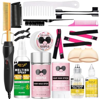 Electric Hot Comb Hair Straightener, Deluxe Electrical Straightening Comb Curling Iron for Natural Black Wigs, Hot Comb Electric for Wigs Pressing Combs with Wig Glue Melting Spray Hair Wax Stick