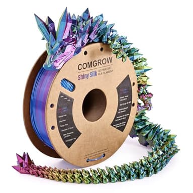Comgrow Tri-Colors Silk PLA 3D Printer Filament, Rainbow PLA Filament 1.75mm, Dimensional Accuracy +/- 0.02 mm, 1KG Spool, Coextrusion 3D Filament with Shiny Silk Red-Blue-Yellow