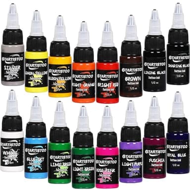 Tattoo Ink Set 16 Colors 1/2 oz (15ml) Professional Vegan-Friendly Pigment Tattoo Supplies Kit Color Inks