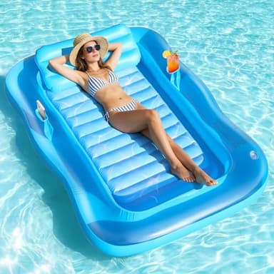 Shinepool Inflatable Tanning Pool Lounger, 71"x48" Tanning Bed Pool Floats w/Pillow & Cup Holders, Thicken Sutan Lounge Float for Adults, Blow Up Sunbathing Floatie Raft for Backyard Lake Water Party