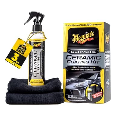 Meguiar's Ultimate Ceramic Coating Kit - Premium Kit for Cars Delivers Ultra-Durable Ceramic Protection with High Water Beading Action, Increased Gloss and Slickness, and Premium Microfiber Towels