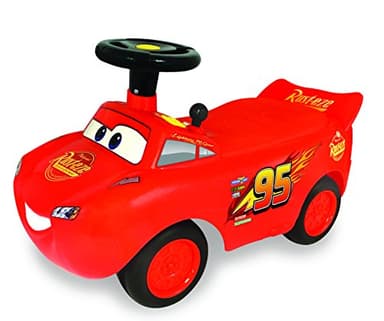 Kiddieland Lightning McQueen Racer Ride-On Car for Toddlers, Engine Sounds, Music, Lights, Steering Wheel, Foot-to-Floor Push Toy, Ages 1-3, Large