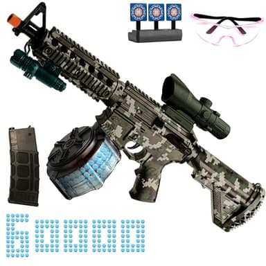 M416 Large Gel Splat Blaster with Goggles, with Drum, Manual & Electric Dual Mode Gel Splat Blaster, for Team Game - Ages 14 +