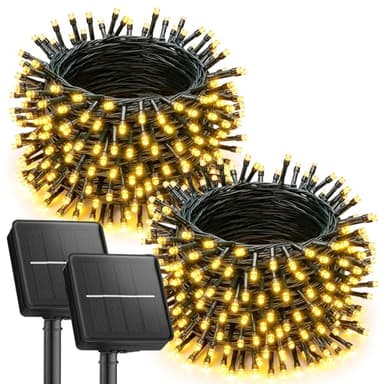 Brightown 2 Pack Solar String Lights Outdoor Waterproof, 92Ft 240 LED Solar Lights Outdoor with 8 Modes, Outdoor Light Solar Powered for Patio Yard Tree Garden Party Decorations, Warm White