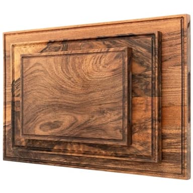 Walnut Wood Cutting Boards Set – Non Toxic, Solid Wood Cutting Board with Juice Groove - Wooden Charcuterie Boards for Serving Food - Wooden Chopping Board Set – Premium Dark Hardwood – Wedding Gifts
