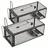 Anyhall 2-Pack Rat Traps Humane Live Mouse Vole Chipmunk Trap Cage for Indoors and Outdoors (Black)