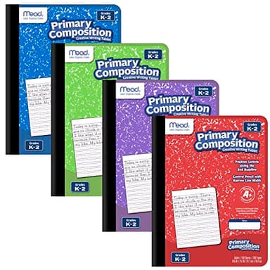 Mead Primary Composition Book, 4 Pack, Primary Ruled Journal, Grades K-2, 7-1/2" x 9-3/4", 100 Sheets per Comp Book, Assorted Colors (610053-ECM)