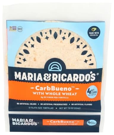 Maria & Ricardo's Carbbueno™ Whole Wheat Tortillas 8 Count, 6 Inch, 4 Net-Carbs, 7.9 Ounce