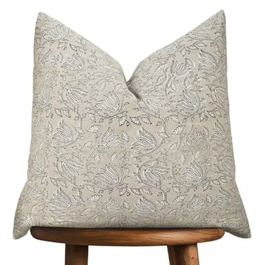 Hand-block printed, artisan-made neutral accent throw cushion cover- Thick cotton cushion for sofa, bed, chair, home decor, gifting, spring vibe, boho, indoor- Natalie (Tan Beige, 20" x 20")