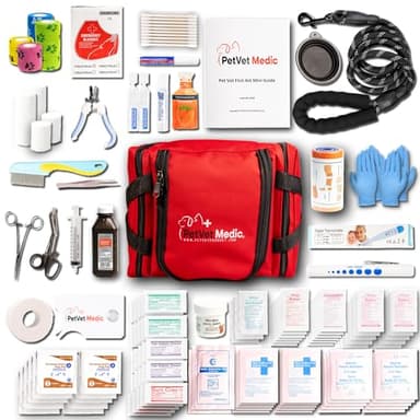 PetVet Medic Cat & Dog First Aid Kit - Dog Emergency Kit, Health Supplies & Wound Care -with Thermometer, Bandages for Wounds - Essentials, Travel Bag (Medium)