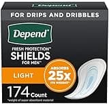 Depend Incontinence/Bladder Control Shields, Pads for Men, Light Absorbency, 174 Count (3 Packs of 58) (Packaging May Vary)