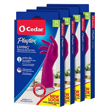 O-Cedar Playtex Gloves Living Reuseable Rubber Cleaning Gloves, Premium Protection, Size - Medium (1 Pair) - 4 Pack