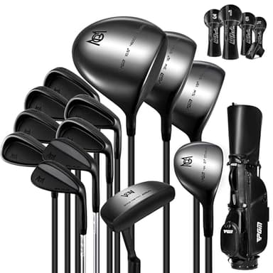 PGM 19 Piece Men's Complete Golf Club Sets - Ultra-Thin Face Titanium Driver (0.85+ COR), High COR Fairway Woods, Forged Irons, Precision CNC Milled Putter, with Stand Bag - Right Handed -Regular