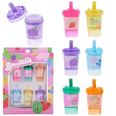 6pc Smoothie Lip Balm Set – Fruit-Scented Lip Glosses in Adorable Smoothie-Shaped Containers