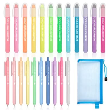 Bible Highlighters and Pens, 22 Pack Journaling Kit, 12 Colors Gel Highlighters and 10 Colors Ballpoint Pens with a storage bag, Bible Markers No Bleed Through by Shuttle Art