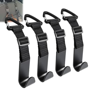 Amooca Headrest Hooks for Car Adjustable 4 Pack Vehicle Seat Back Organizer Storage Hanger Holder for Purse Bags Universal Fit with Clip Black