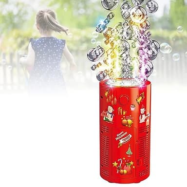 Fireworks Bubble Machine with 240 ml Bubble Solution, Portable Automatic Bubble Machine with Lights and Closeable Music, Bubble Maker Toys for Kids Outside Activities Parties Wedding Christmas