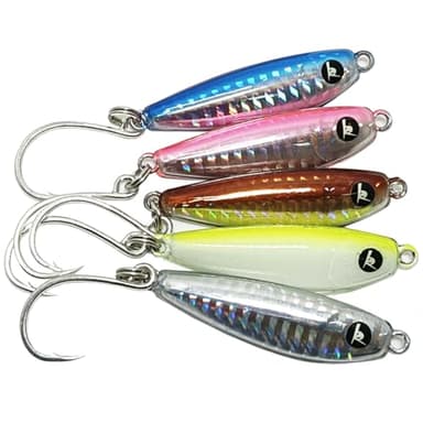 Kmucutie 5 Pieces Epoxy Resin Fishing Jig Lure Great for Inshore and Offshore Game Fish,Artificial Lures for Grouper,Dogtooth,Bass Salmon (Mixed Color B, 1 OZ / 2 INCH)