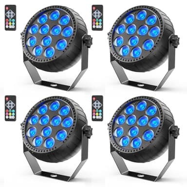 Rechargeable Stage Lights, 3000mAh Battery Powered LED Par Lights Remote & Sound Activated, 12 RGB Portable Uplights for Events Wedding Party Club Concert Indoor 4Packs