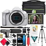 Canon EOS R50 Mirrorless APS-C Interchangeable Lens Camera (Renewed) | Official Canon USA Partner Model | Body White 5812C002 Bundle with Deco Gear Photography Bag + Microphone + Tripod + Software